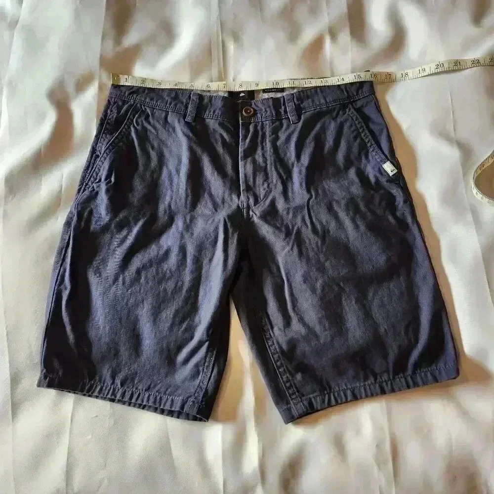Quiksilver Chino Shorts Men's 31 Navy Blue Straight Fit 100% Cotton Beach Casual